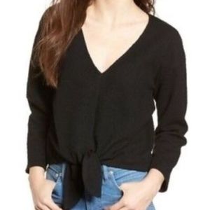 Madewell Texture&Thread Black Textured Tie-Front 3/4 Sleeve Size XL